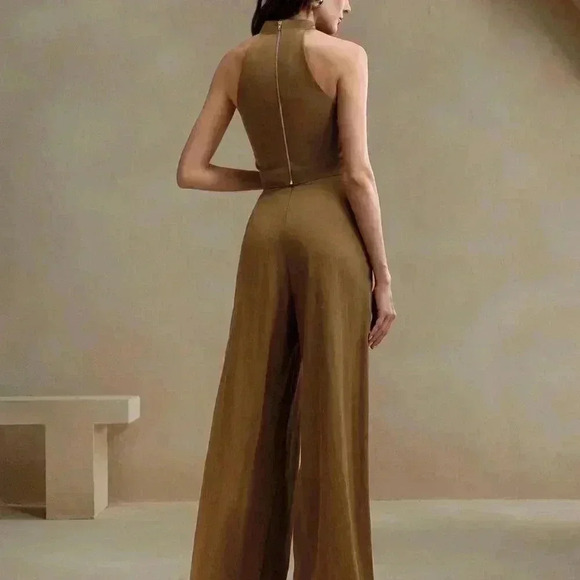 Khaki Sexy Women's Minimalist Style Chain Decor Sleeveless Top And Wide-Leg Pant - Picture 2 of 7